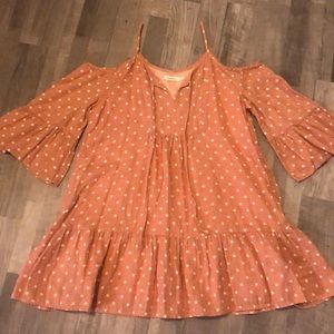 Flowy Flirty polka dot dress peach